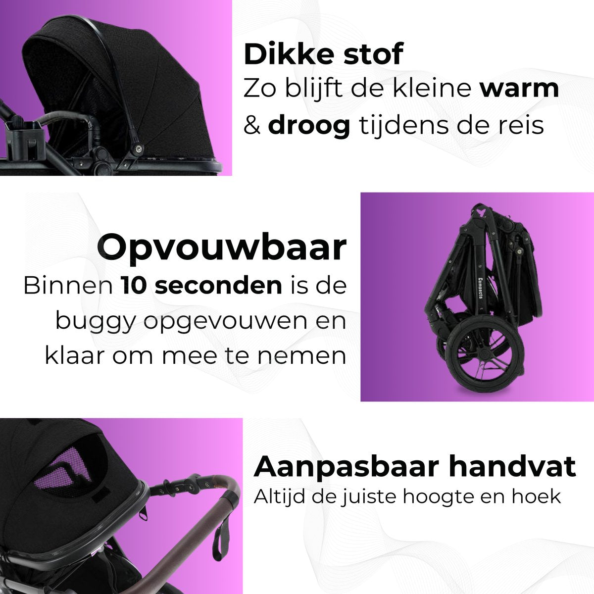 Lunola Mira 3-in-1 Kinderwagen- Zwart