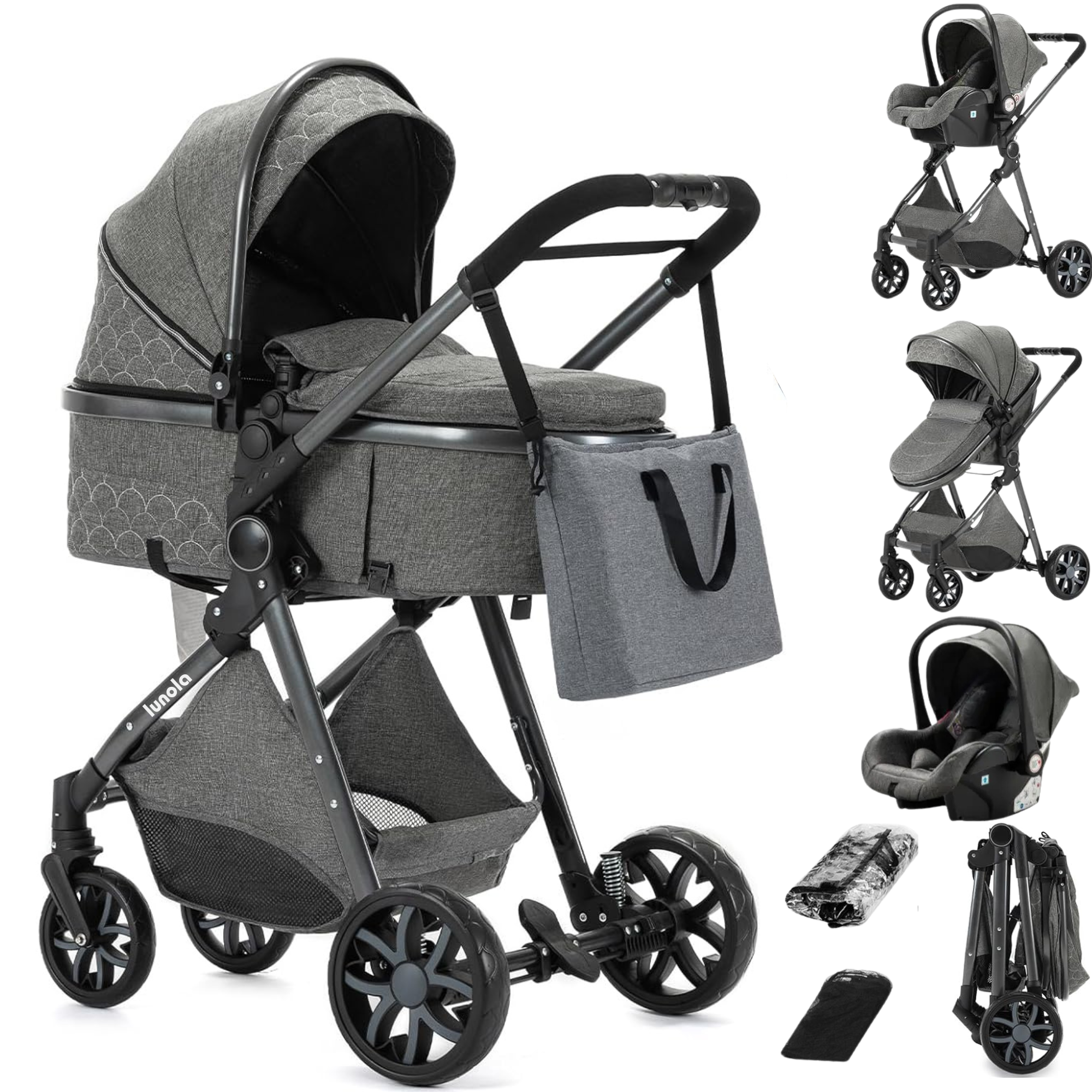 Lunola Nova 3-in-1 Kinderwagen - Donkergrijs